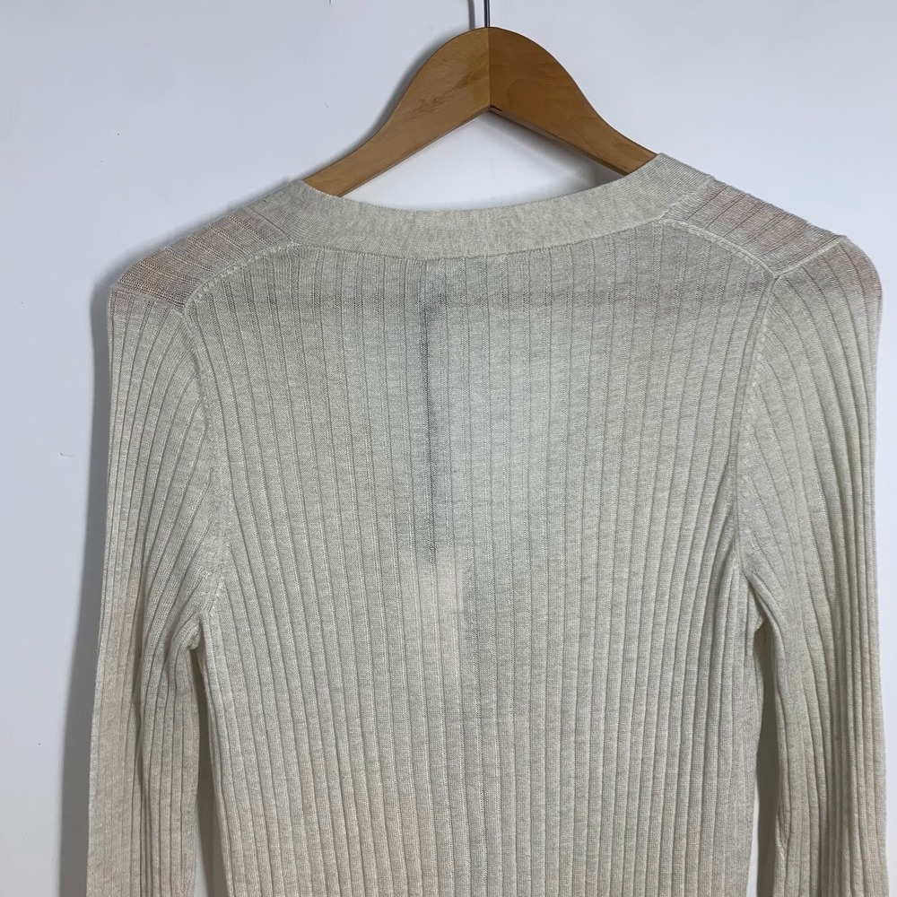 The Reset R LABEL Ribbed Knit Cardigan Button Front Long Sleeve Beige Women - Picture 4 of 14